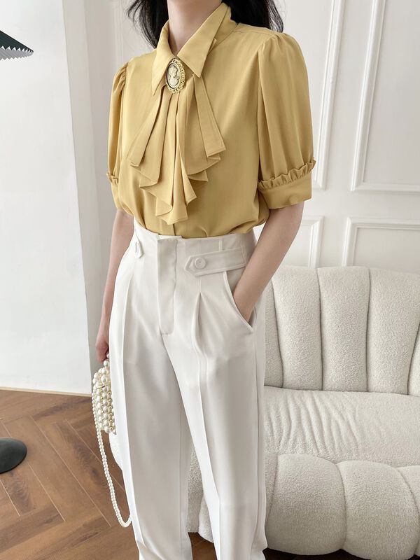 Original price 84.60! [Hanna inclusive] temperament commuting Lapel bubble sleeve shirt m8152\xj