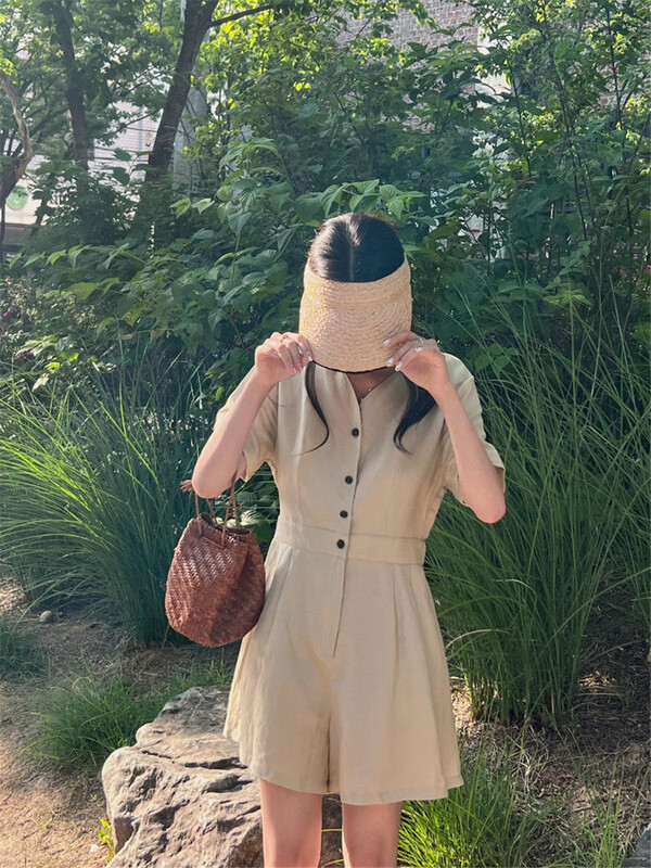 [acme group] Korean style pure color V-neck Jumpsuit 2150\cls