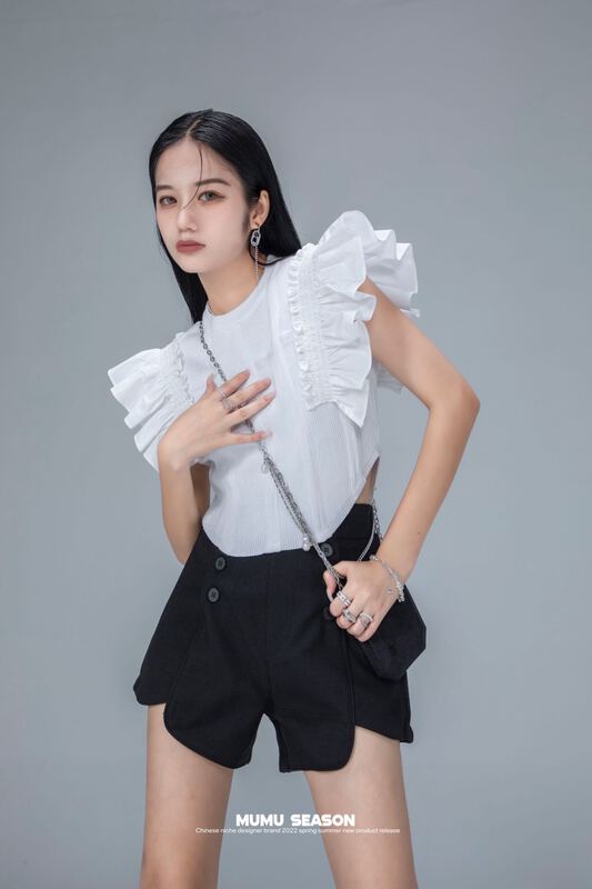 [Mumu session] fungus edge flying sleeves fashion shirt 2559 \zxl