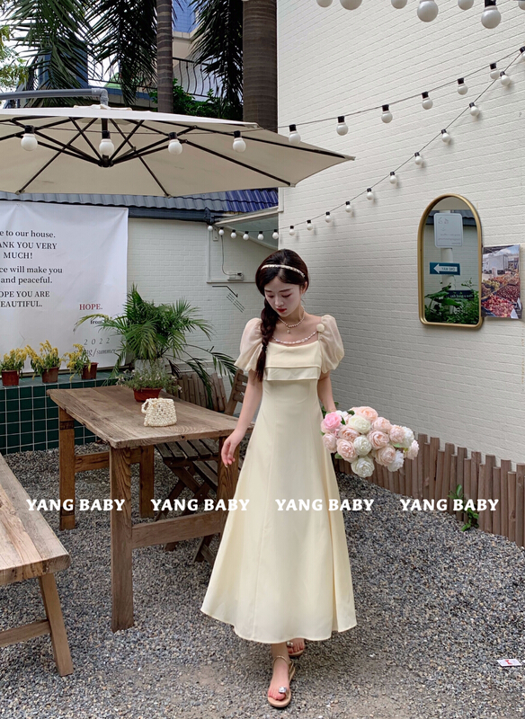 [Yang baby] temperament collarbone thin dress (with necklace) 3080\cl