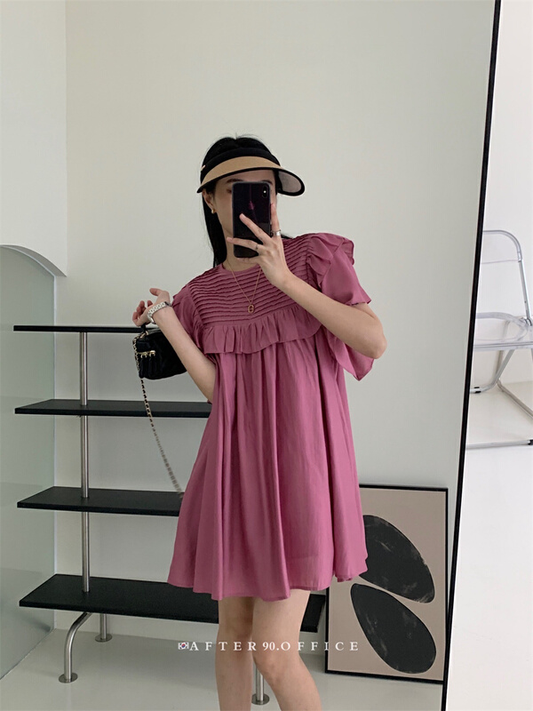[after.90] ear lacy round neck loose dress 6770\ll