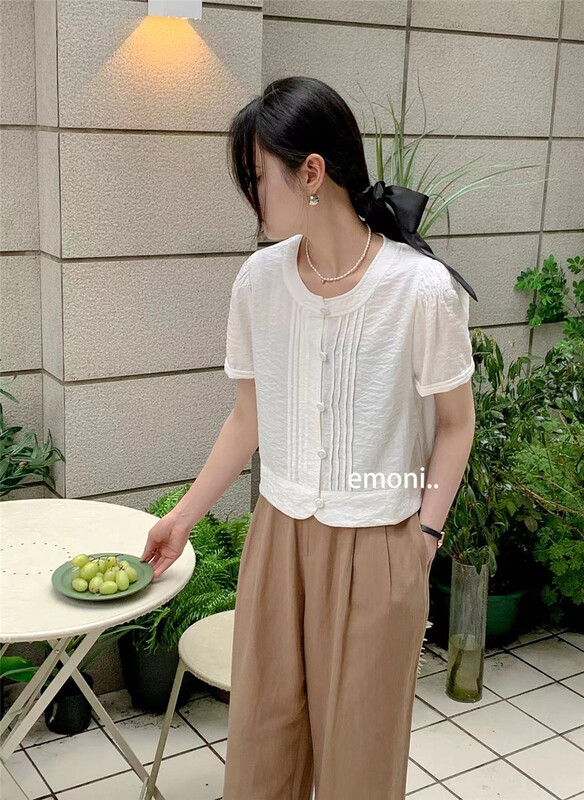 [emoni] Korean simple breasted short sleeve shirt 10993\cls