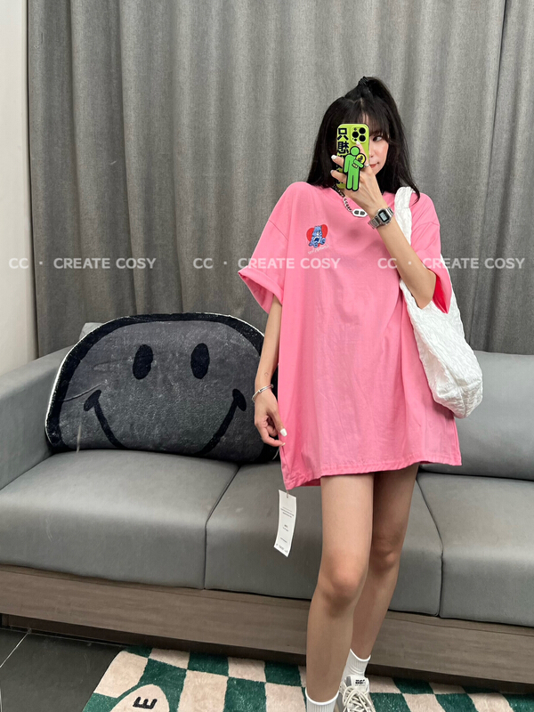 [CC] love bear embroidered back printed loose short sleeve T-shirt 8240\xyy