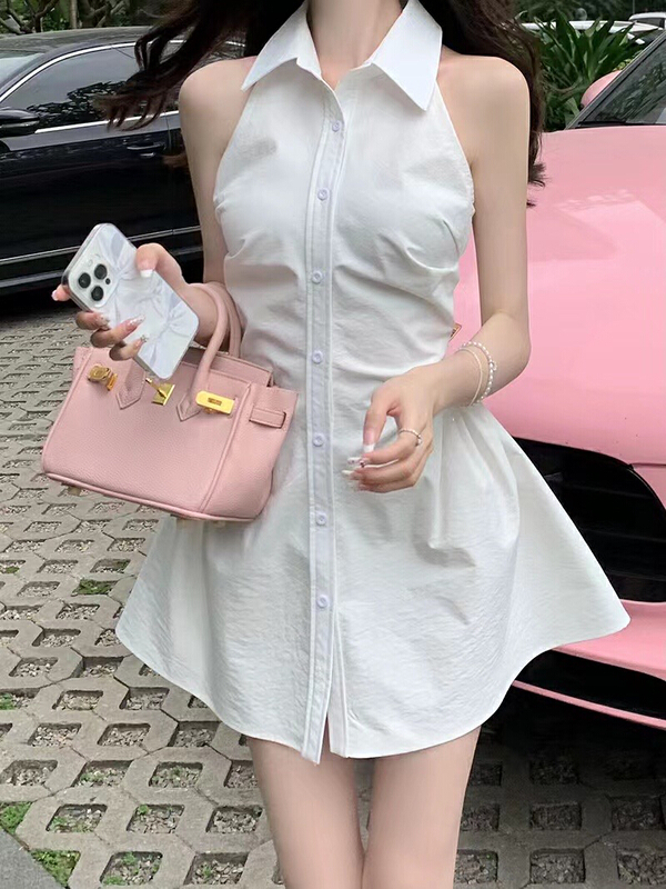 [gogoing] temperament sleeveless waist shirt dress 9585\y