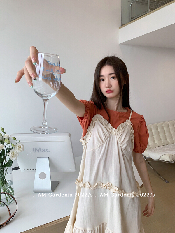 [am Gardenia] simple solid color suspender dress (with blouse) 3639\zxx