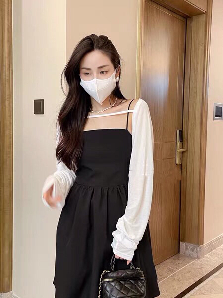 [Xiangli] simple solid color blouse + suspender dress two piece suit 9909-2\pcz