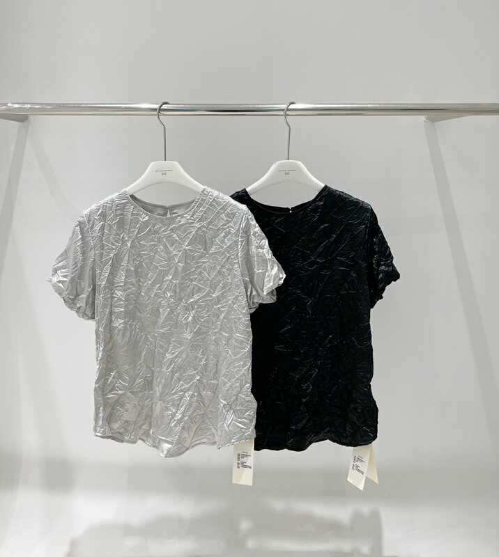 [onivinage oni] textured round neck bubble sleeve short sleeve T-shirt uh224z5545
