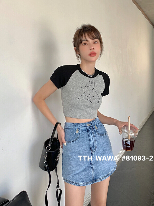 [Wawa] Korean casual versatile skinny denim skirt 81093-2\lsl