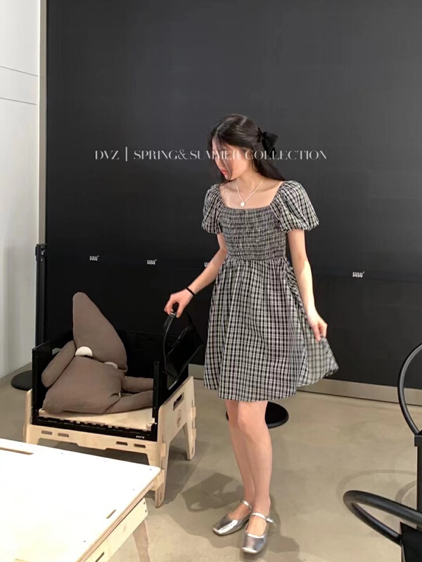 [AOT] Korean style square neck Plaid Dress 5567\xyy