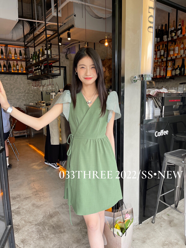 [033three] temperament V-neck patchwork dress 8181\lsl