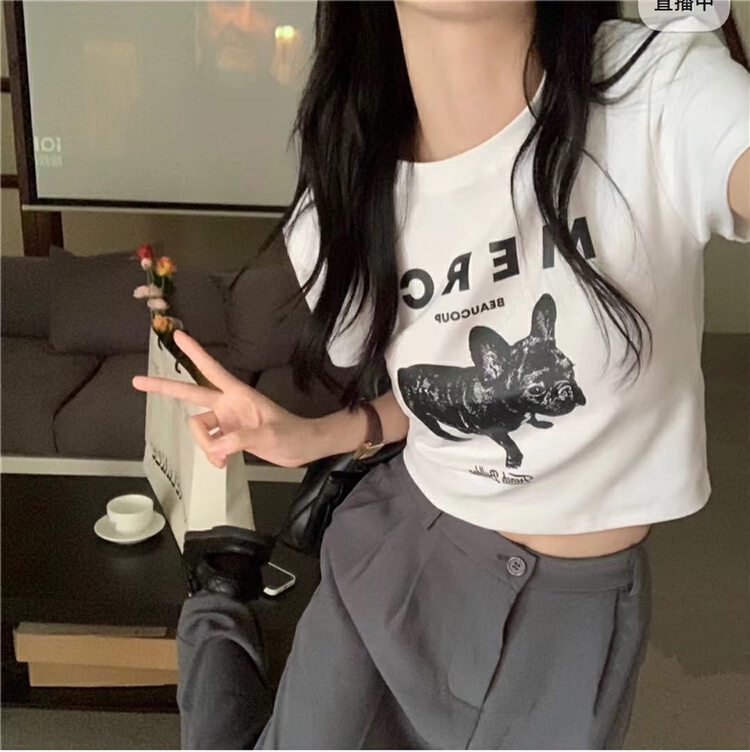 [vast charm] sweet Spice Girl design sense of minority slim fit straight shoulder short sleeve T-shirt 8822\cls
