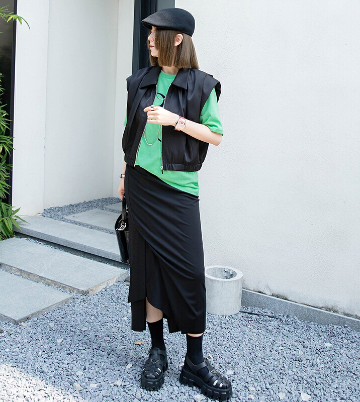 [myallin] elastic waist side slit irregular skirt d8030\ozq