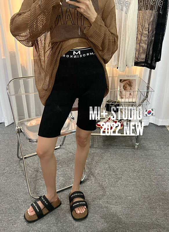 [mi+] letter waist slim fit five point Leggings 2188\ozq