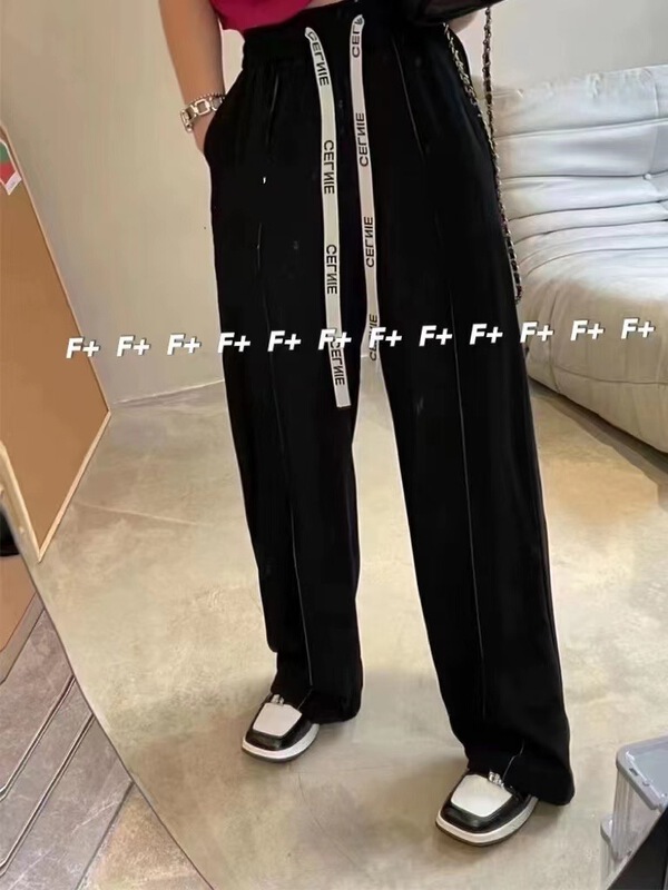 【F】 Korean high waist loose drawstring pants 1553\hbx