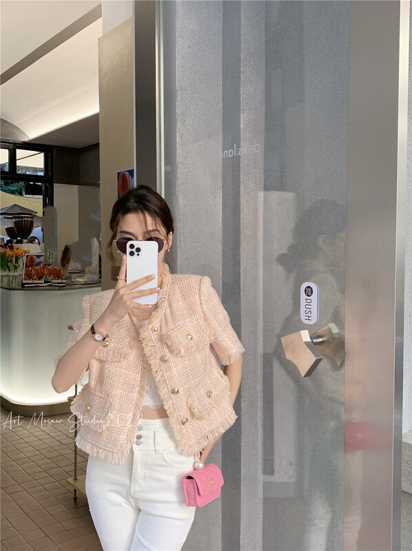 In early summer! [retain] small fragrance single breasted burr design short sleeve short coat 226033\wpl