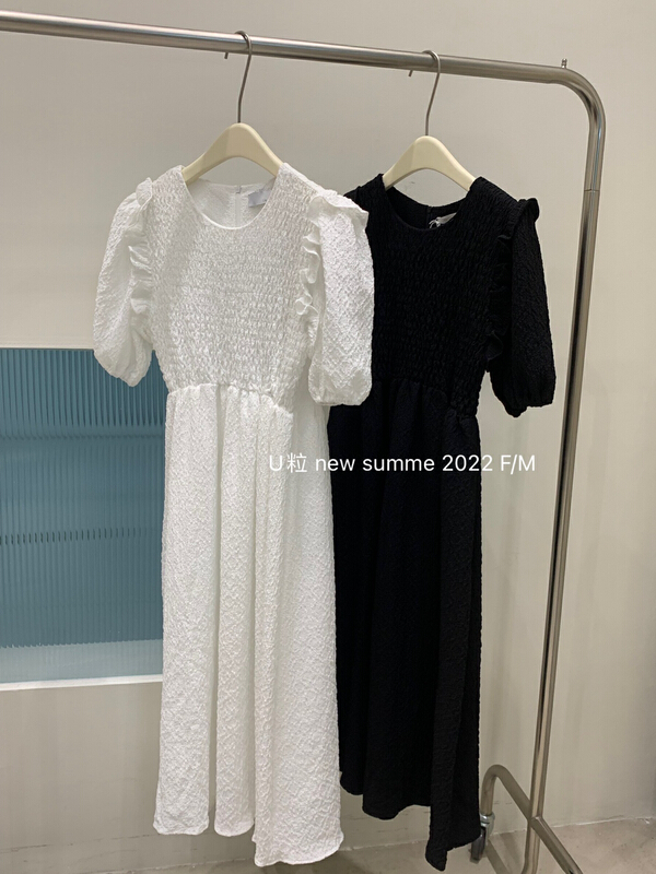[U grain] Korean solid color puff sleeve dress 6122\hbx