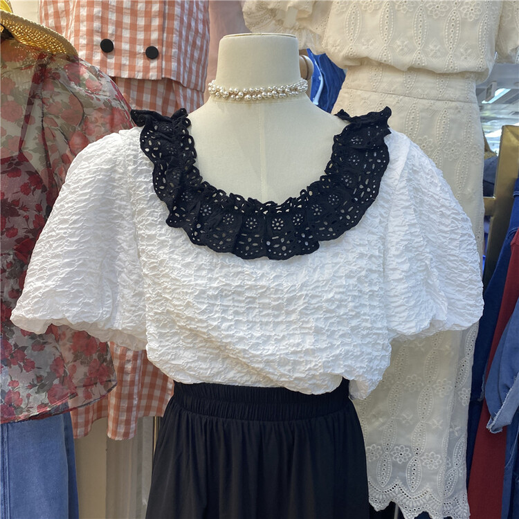 [Mr.Z] round neck color blocked bubble sleeve shirt (only for small shirts) 66978\zjy
