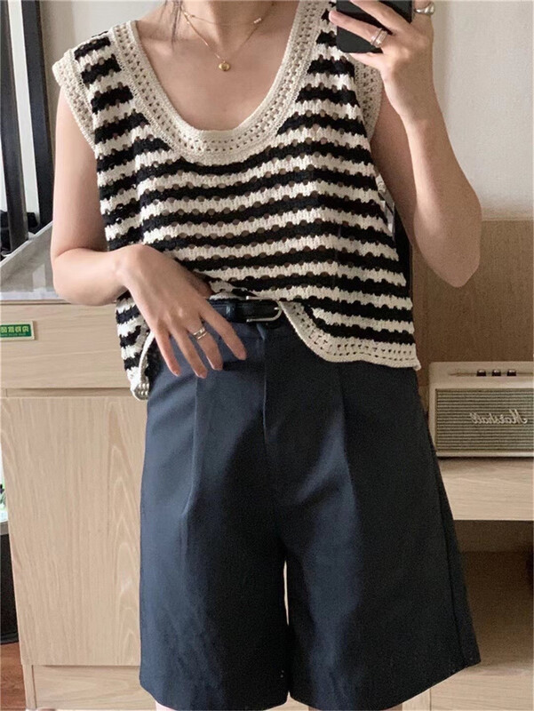 [Selene] striped loose fit vest / strap 5077\xyj