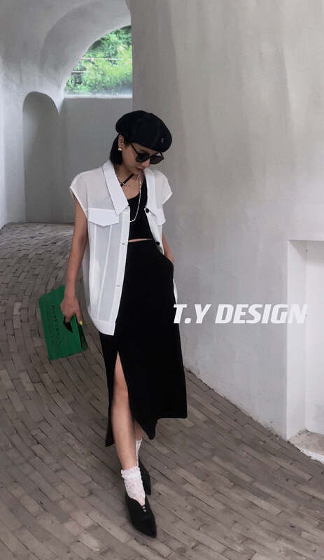 [T.Y Tangyuan family] Korean fashion Vest + high waist skirt suit 2082\ozq
