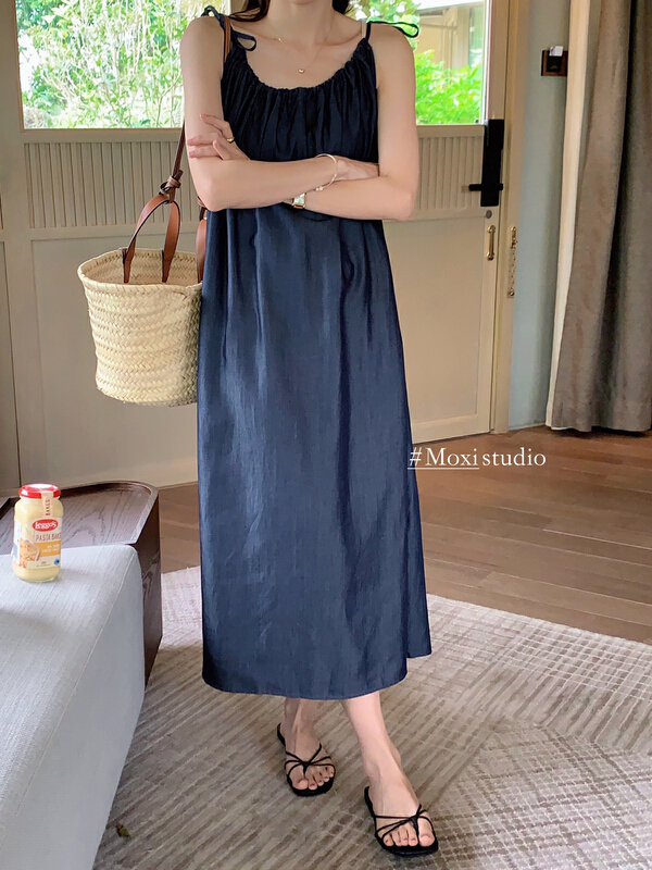 [Moxi] Korean simple bandage dress (with waist rope) 56587\xj