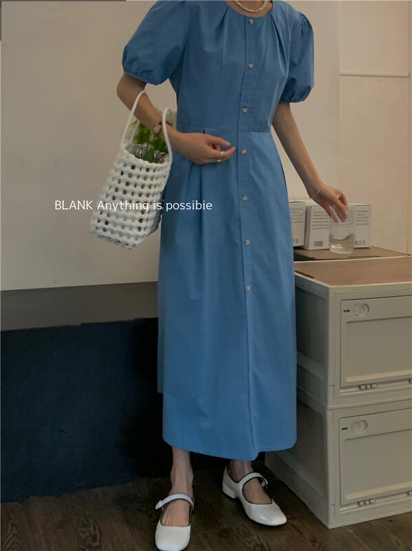 [blank] single breasted solid color aging dress 512390\wpl