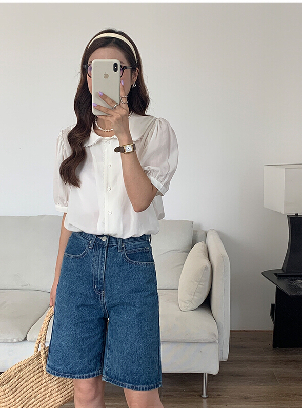 [the mind] solid color lace edge baby collar shirt 60519\jhy