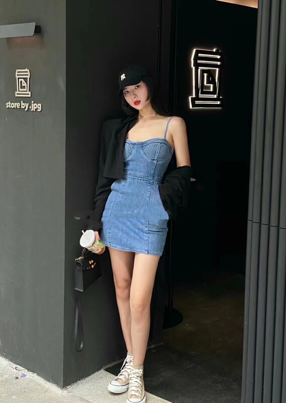 [lidada] new slim waist strap denim skirt 2445\hbx