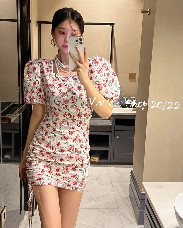 [v.v] fashion temperament Lantern Sleeve waist dress 7298\zxx