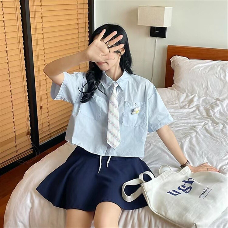 [hua+] simple and loose Vintage shirt (with tie / floret) 7226\lsw