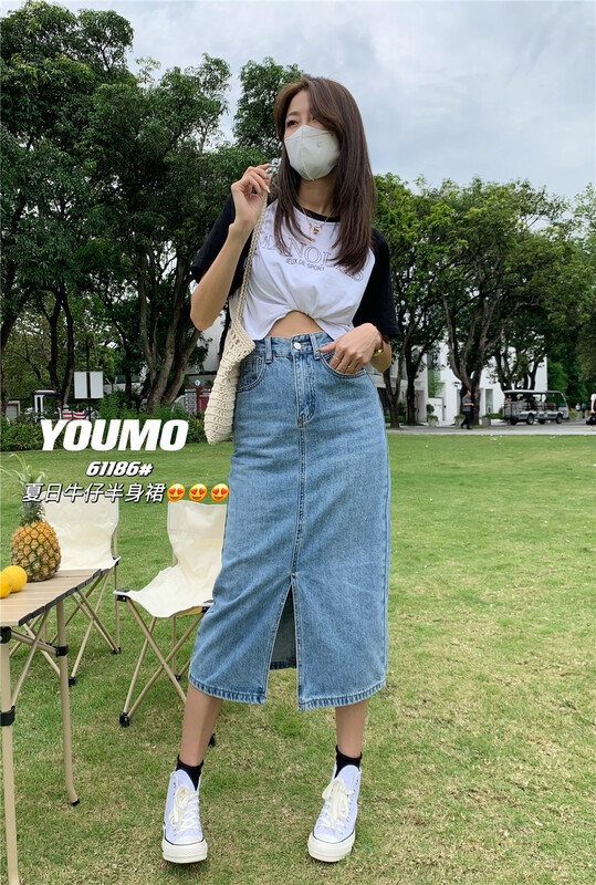 [suxinlan /youmo] high waist thin slit denim skirt 61186\lsl
