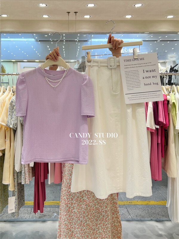[candy] Korean version Pullover short sleeve shirt (with chain) (only selling tops) 7309-1\zjy