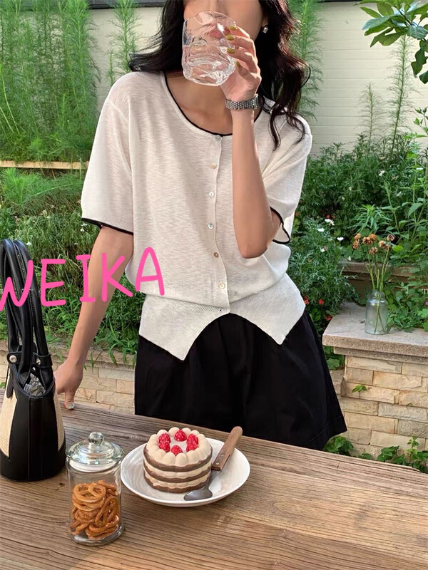 [Weika] Korean fashion round neck short sleeve thin sweater 8308\lsl