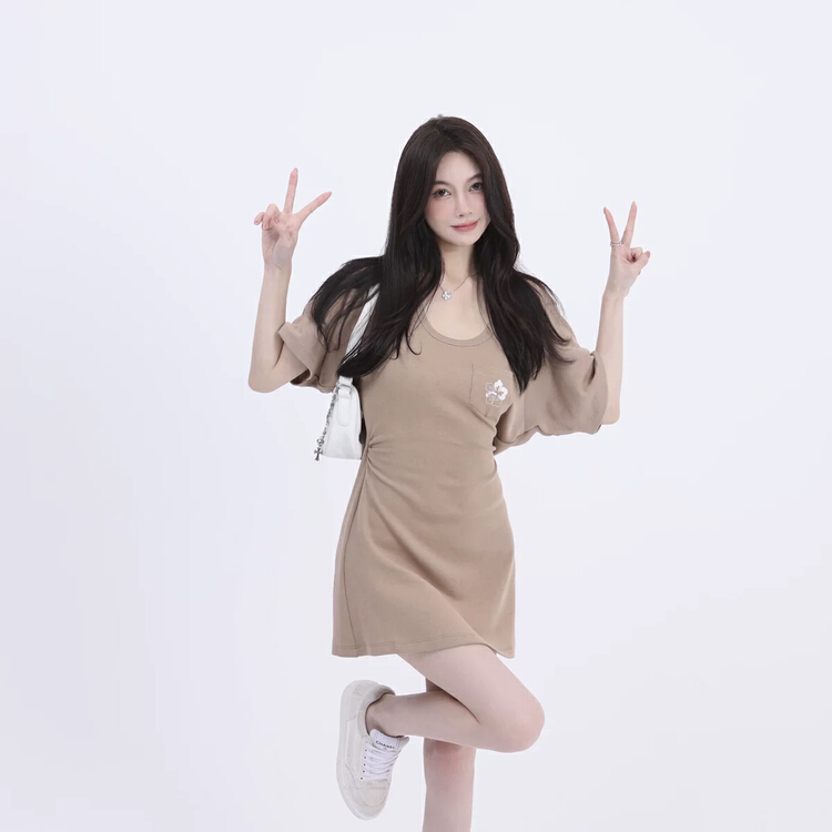 [Amanda] retro printed casual hip T-shirt dress ys1-5102\pcz