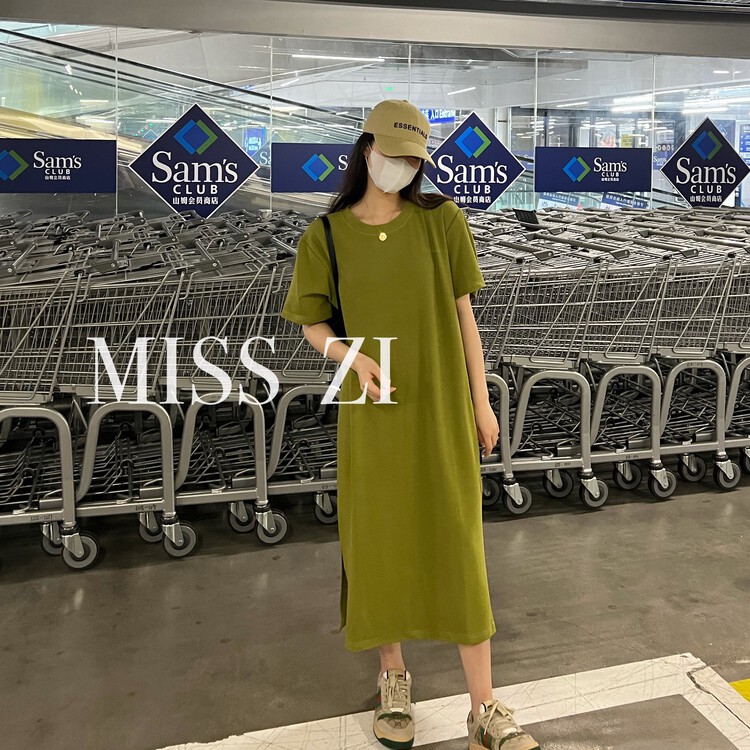 [miss Zi] simple solid short sleeve dress 2333\zxl