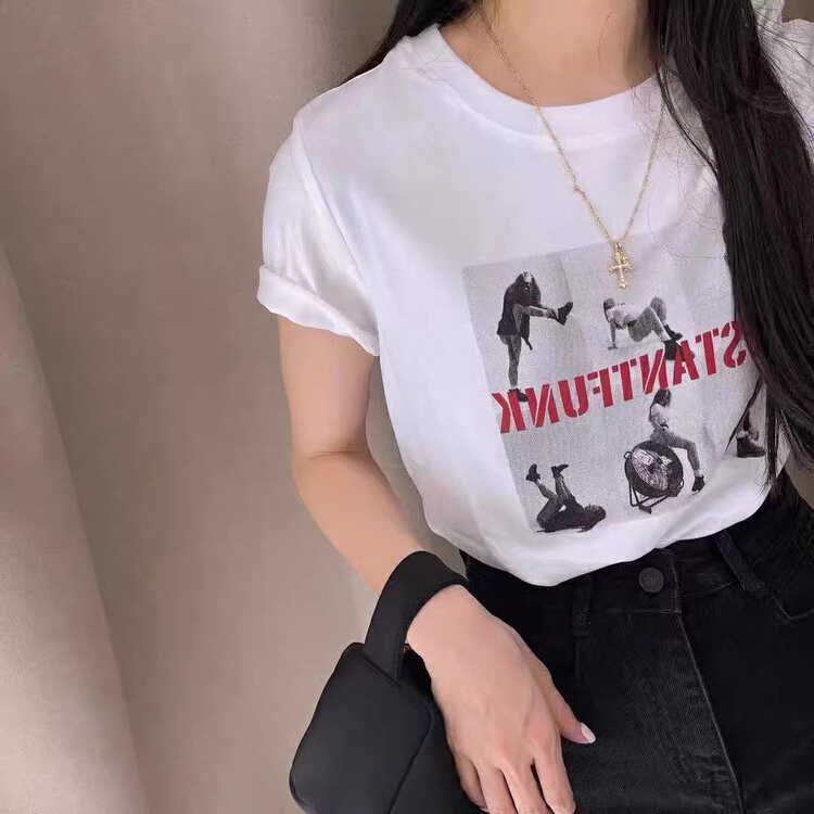 [barley] creative personalized printing foreign style versatile bottoming shirt 6092\hjy