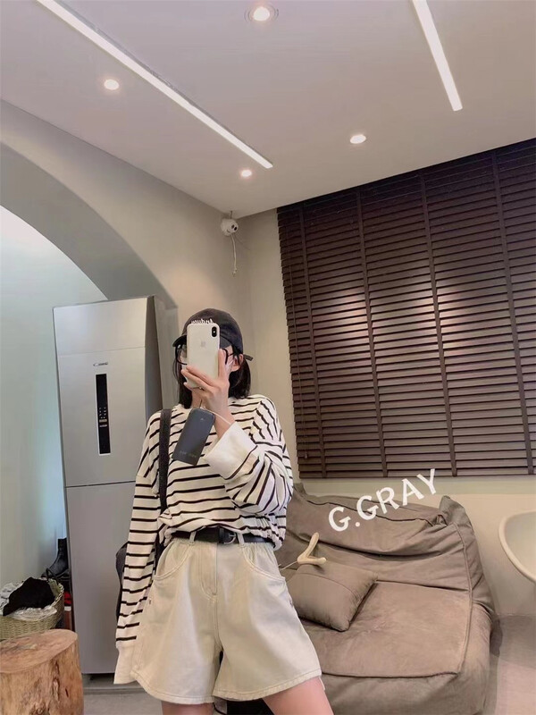 [Xiaodong home] round neck stripe comfortable sunscreen shirt 1184\l