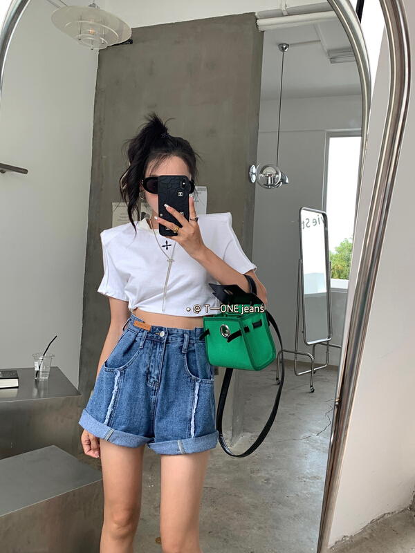 Original price 66.55! In early summer! [t one] Korean skinny western style denim shorts 9086\lsl