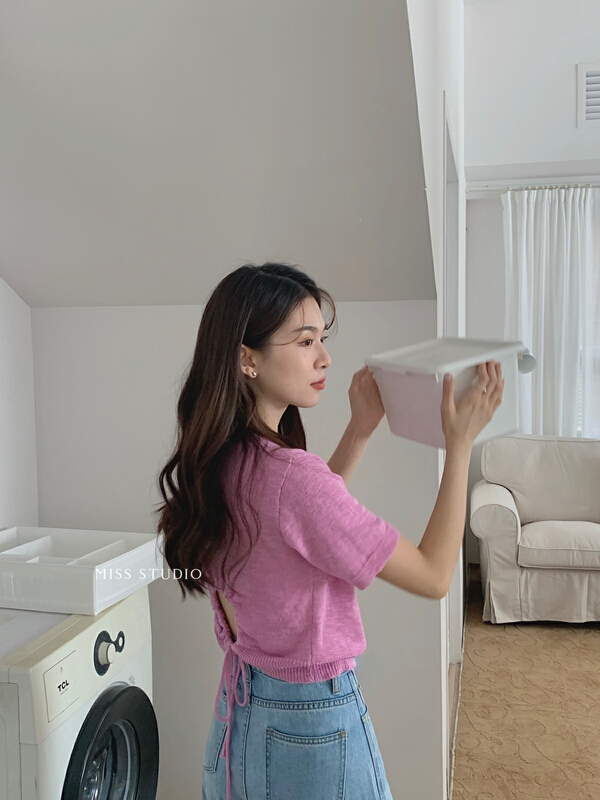 [miss miss home] Korean style back lace up ladies' blouse 0756