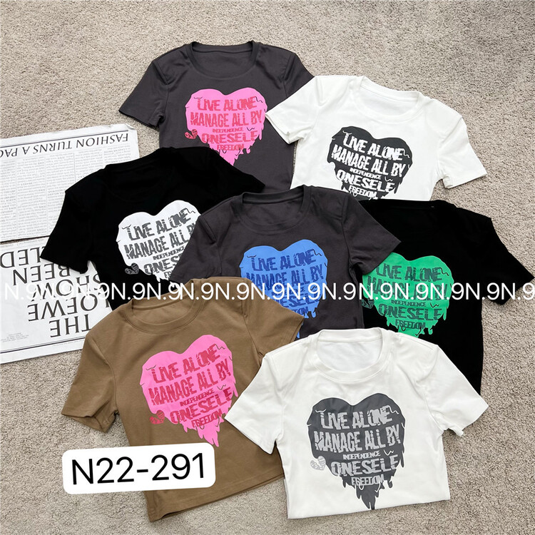 [N9] heart letter printed short sleeve T-shirt 291\lsl