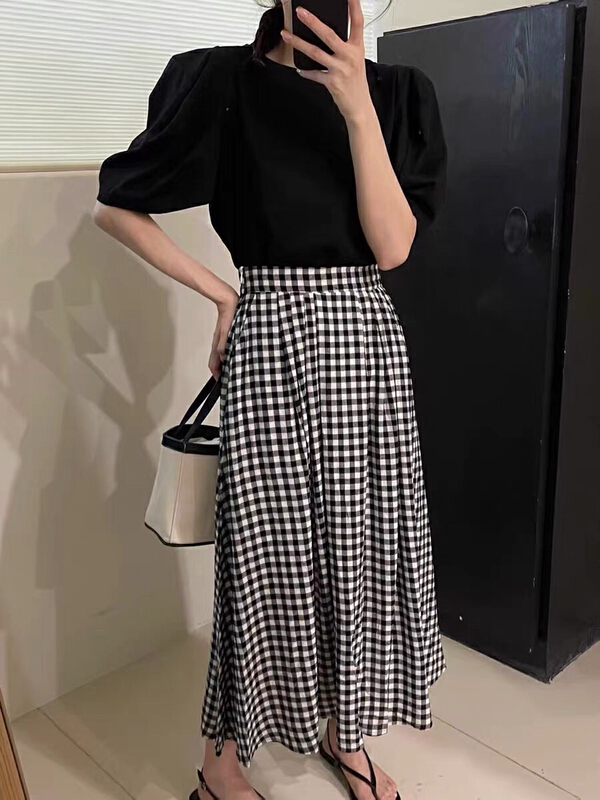 [gogoing] lattice elastic waist mid length skirt 9633\hyy