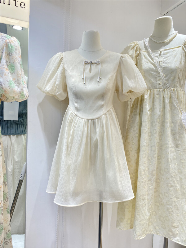 [of white] National Style Bubble Sleeve waist dress 881661\hjy