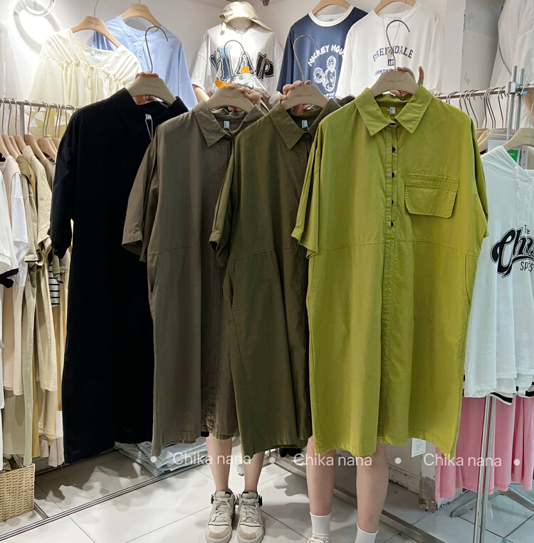 [chika.nana] Japanese simple loose short sleeve dress l2267\jj
