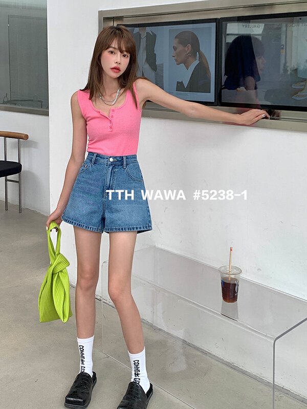 [Wawa] Korean casual high waist denim shorts 5238-1\ozq