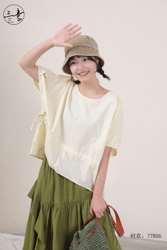 [original three plain clothes] simple temperament, literary style, loose shirt 77806