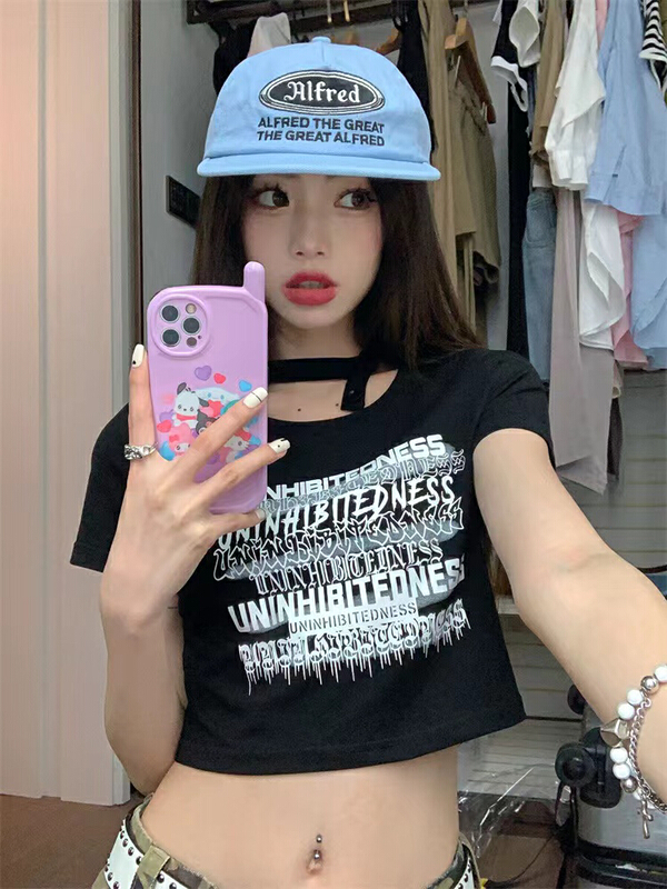[fan fan] Hong Kong style fashion letter hanging neck short sleeve T-shirt 283\jj
