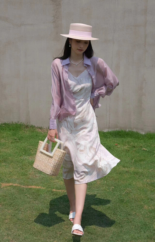 In early summer! [style] ink dyed Chiffon suspender dress 8062-1\j