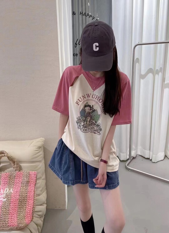 [w+] Pullover crew neck printed short sleeve T-shirt 5128\wtt