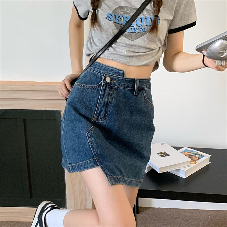 【 ten 】 Korean irregular skinny denim skirt 3363\wpl