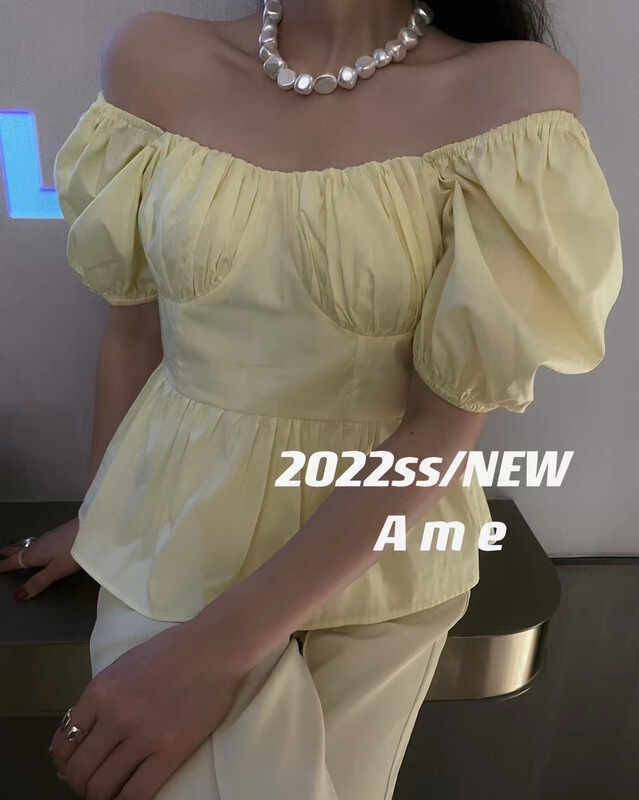 [ame] French square neck bubble sleeve short shirt 86165\xyj