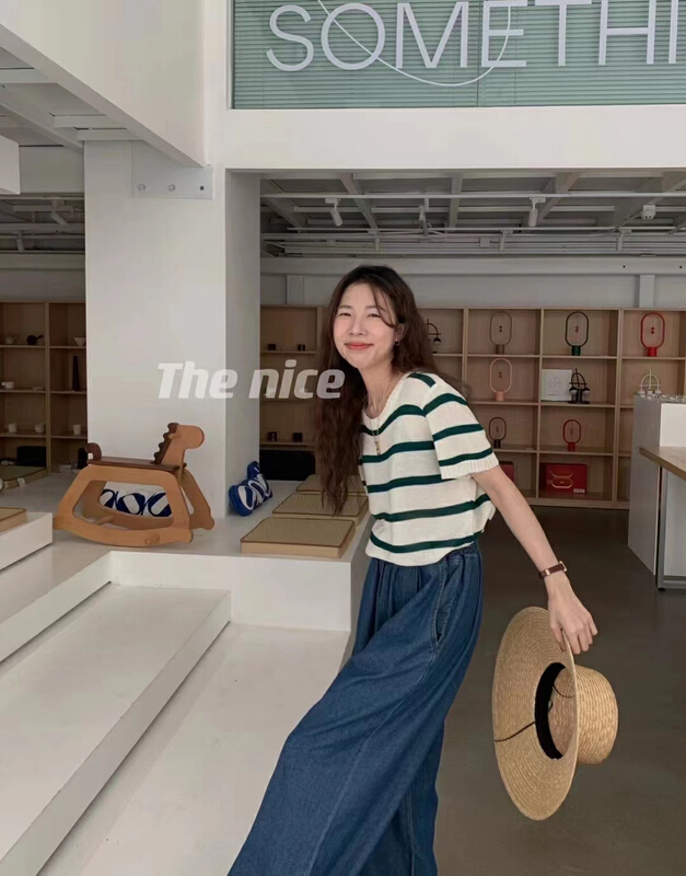 [the nice] Korean stripe hollow out short sleeve shirt 00350\hjy